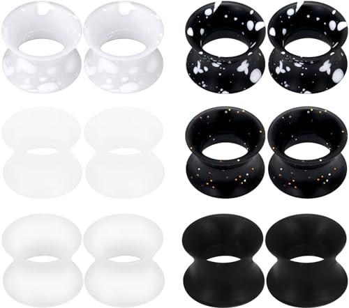 Kridzisw 10G-50mm Silicone Ear Gauges Double Flare Tunnels Earrings Flexible Flesh Black White Tunnel Expander Stretching Gauge Earlets Plug for Women Men