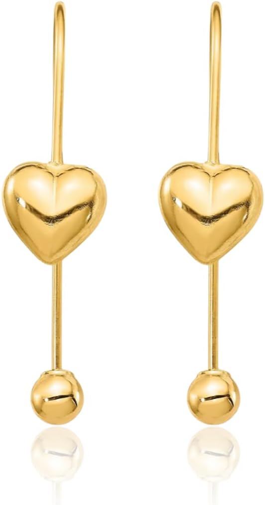 IceCarats 14K Solid Yellow Gold Heart Dangle Threader Earrings 28.65mm 1.1 inch Polished, Geometric For Her