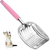 Cat Litter Scoop, Metal Cat Scooper, Plastic Handle Scoop, Sifting Shovel – Heavy Duty Aluminum Alloy Litter Box Scoop with Deep Mesh, Design for Easy Waste Removal and Cleaning(Pink)