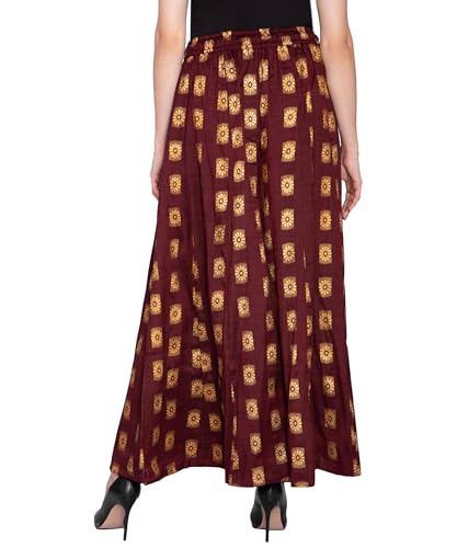 Image of TNQ Full Flared Cotton Palazzo Pants || Gold Print Printed Sharara Garara || Ethnic Or Casual Wear
