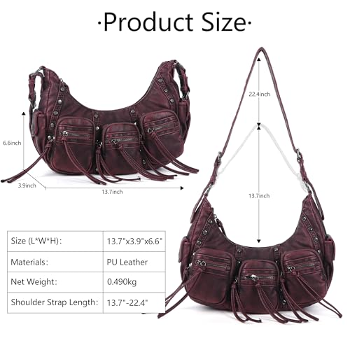 Image of Angel Kiss Hobo Bags Purse for Women Y2K Shoulder Bag Multi Pockets Designer Satchel Studded Handbags with Strap