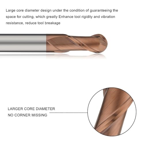 Image of Carbide Ball Nose EndMill HRC55 Double Edge 2 Flute TiAlN Coating Tungsten Steel Milling Cutter for Metal Steel HRC55 R0.5-R6.0 Series 11pcs Set
