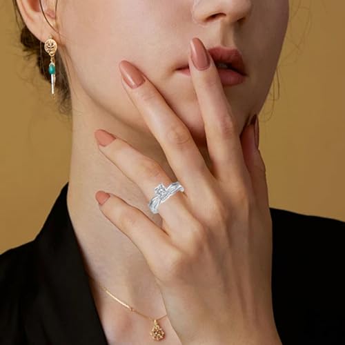 Princess Cut Wedding Ring Sets for Women Bridal Sets Engagement Ring Set, 1-1/2 Carat(ctw) Moissanite Twisting Infinity Pave Set 925 Sterling Silver 10K 14K 18K Gold Free Engraving2