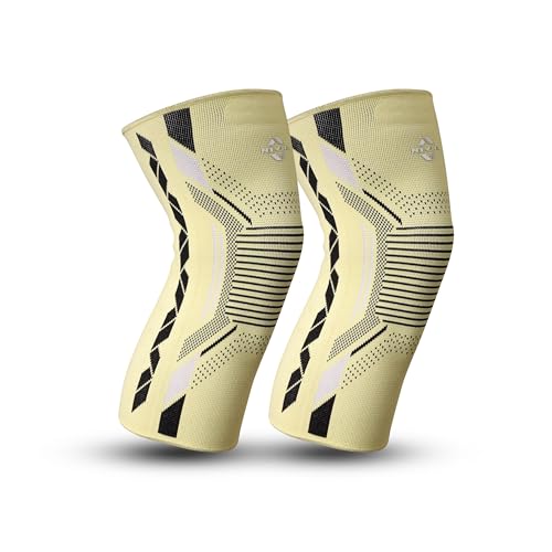Image of NIVIA Knitted Knee Support with Silicon for Men & Women, Neoprene Compression Sleeve, Anti-Slip Grip, Heat Retention & Stability for Gym, Training, and Injury Recovery (Yellow, Small)