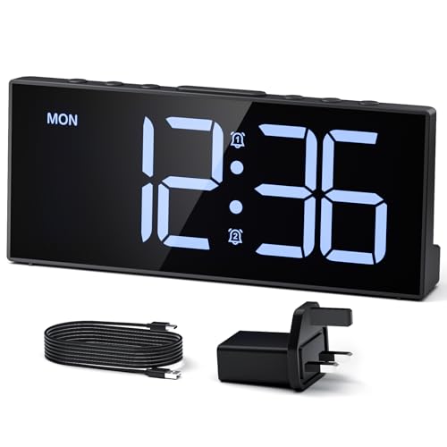 LATEC Alarm Clock, Digital Alarm Clock Bedside Mains Powered with 4 Level Brightness+OFF, 3 Levels of Volume, 2 Alarms, Snooze, USB Port, 3 Alarm Schedules, Clocks for Heavy Sleepers (Incl. Adapter)