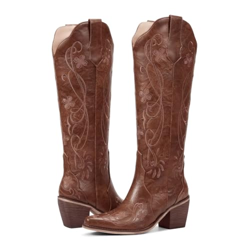 Image of wetkiss Knee High Cowboy Boots for Women, Stable and Comfortable | Western Style,Cowgirl Boots,Versatile,Pull On,Various Occasions,Non-slip Sole,Bohemian Rural Style