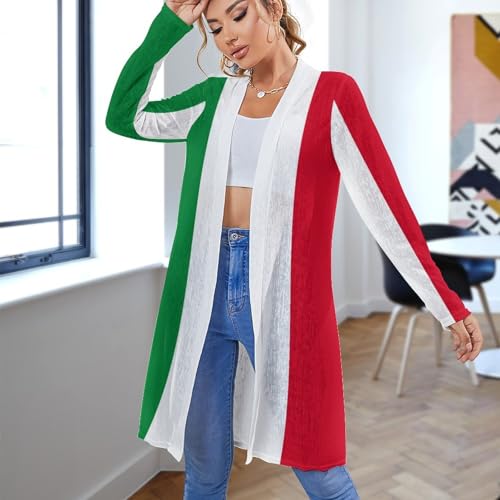 Antigua Barbuda Flag Women's Medium Length Cardigan Thin Long Sleeve Cover Up Summer Open Front Tops4