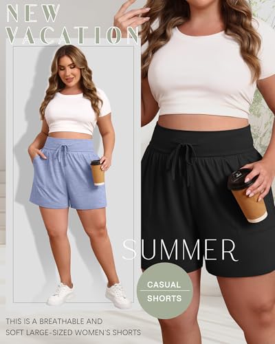 3 Pack Women's Plus Size Cotton Shorts, Drawstring Sweat Shorts Loose Lounge Running Athletic Shorts with Pockets3