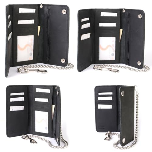 Image of Milwaukee Leather MLW7889 Men's 7.5 inch Black Premium Leather Soft Biker Wallet - Bi-Fold Anti-Theft Stainless Steel Chain