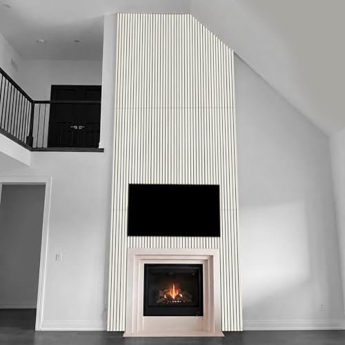Image of Wood Slat Acoustic Wall Panels, White, 4 Pack, 47.2 x 23.6 in
