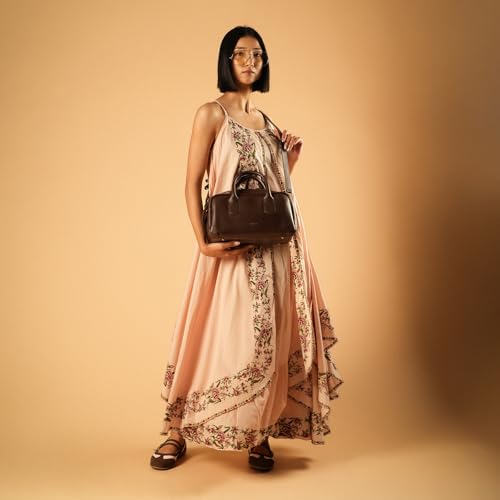 Image of Theater Toad Structured Mini Duffle Bag for Women | Brown Faux Leather Handbag with Detachable Adjustable Strap | Compact Textured Everyday Sling