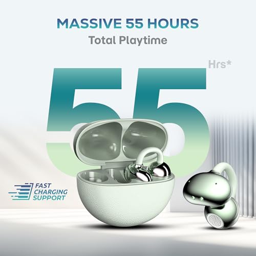 Image of truke TruClips Wireless Open Ear Buds with 55H Battery, 12mm Custom Drivers, Spatial Audio, Premium Leather Dual Form Design, Low Latency, Quad Mic ENC, Ambient Awareness, IPX5 - MintMist