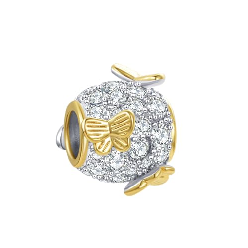 SBI Jewelry Abalorio de mariposa dorada brillante compatible con Pandora para regalar a mamá, esposa e hija, Cobre, No es una piedra preciosa