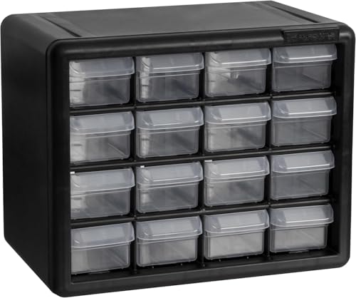 Akro-Mils 10116 16-Drawer Plastic Drawer Storage Cabinet for Garage Organization, Lego Storage, Teacher Toolbox, Makeup Organizer, and More, 26.67 cm W x 16.19 cm D x 21.59 cm H, Black
