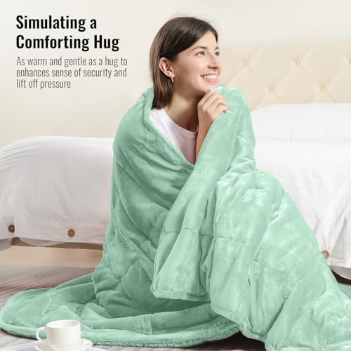 Uttermara Weighted Blanket Queen Size 15lbs 60x80 inches with Soft Plush Fleece, Cozy Warm Sherpa Snuggle Thick Heavy Blanket Great for Sleep and Calming, Sage Green