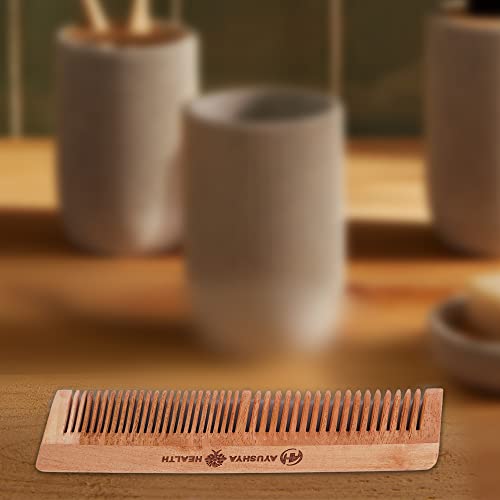 Peine de madera Neem artesanal, dientes anchos, 7 pulgadas miniatura 6