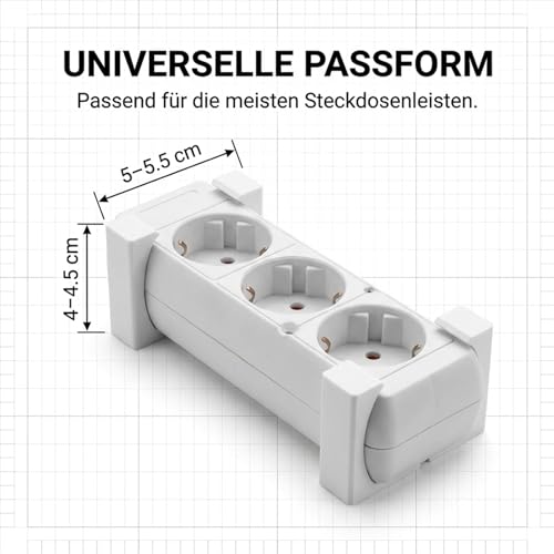 Steckdosenhalter 4er Set Weiß – Steckdosenleisten Halterung für Wand oder Tisch, Universal Steckdosenleiste Wandhalter für 5–5,5 cm Breite / 4–4,5 cm Höhe – platzsparendes Kabelmanagement