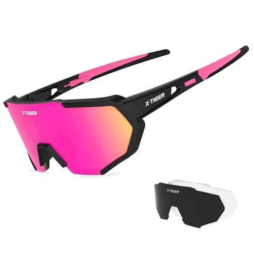 X-TIGER Gafas Ciclismo CE Certificación Polarizadas con 3 Lentes Intercambiables UV 400 Gafas,Corriendo,Moto MTB Bicicleta Montaña,Camping y Actividades al aire libre para Hombres y Mujeres TR-90