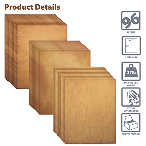 Aged Paper, 96 Sheets Of Antique Looking Old Fashion Faux Parchment Paper, Letter Size 8.5 X 11 Inch, Double Sided Printing Paper, By Better Office Products, Vintage Old Fashioned Faux Parchment Paper #TOP2