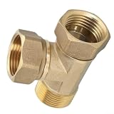 Messing 3-Wege T-Verbinder für Kühl- und Klimaanlagenrohre, Kupfergewindefitting für HVAC-Installationen, Innen- und Außengewinde, 58 mm Messing-Finish