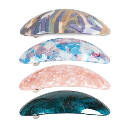 4 Pcs Hair Barrettes Acetate Resin Hair Clip Oval French Automatic Hair Clip Headwear Fashion Hair Accessories for Women Girls Thick and Medium Hair