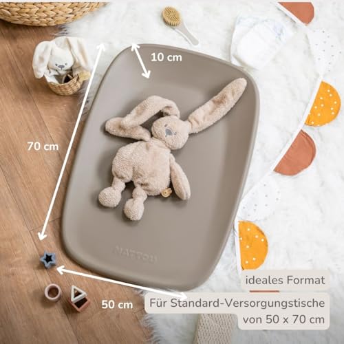 Nattou Wickelauflage - Wickelauflage Abwaschbar und wasserdicht auf PU-Schaum - Leicht und weich Baby Wickelunterlage - Wickelunterlage mit erhöhten Rändern - 50x70 cm - Taupe
