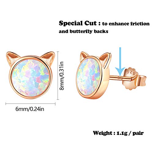 Arskro ESOSLCT-RG-WT Rose Gold Cat Earrings For Girls, Hypoallergenic Fire Opal Stud Earrings Arskro S925 Sterling Silver Tiny Cute Little Small Earring Jewelry Gifts thumb #5