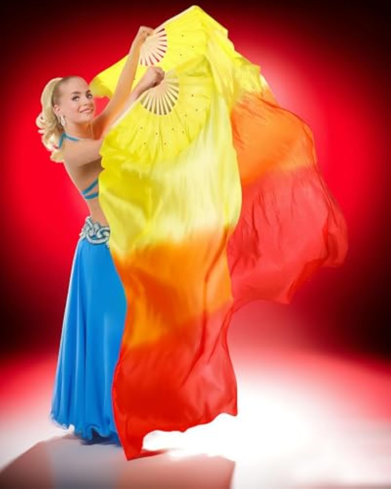 Large Silk Fans for Belly Dance, 4 Pairs
