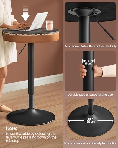 Image of VASAGLE Height Adjustable Bar Table Set of 2, Round High Pub Table