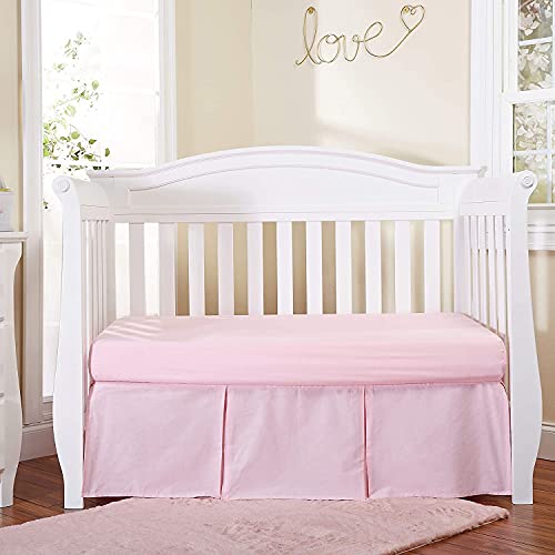 Pride Beddings Light Pink Pleated Crib Skirt; 100% Natural Cotton Nursery Crib Bedding Skirt for Baby Boys and Girls, Crib Dust Ruffle with Split Corners for Easy On and Off, 14'' Inch Drop