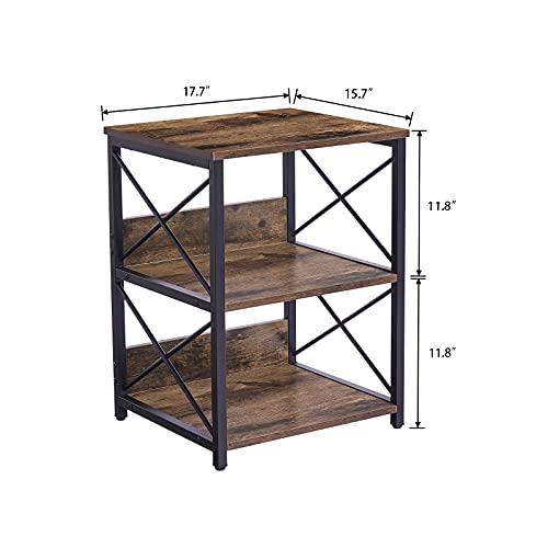 Industrial End Table, Vintage Side Table with 3-Tier Storage Shelf, X-Design Nightstand Sofa Side/End Storage Shelf Telephone Table for Living Room Bedroom Office, Easy Assembly, Rustic Brown - Thumbnail 6