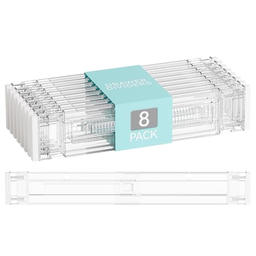 Reviews de Divisores de baldas comprados en linea. 41 Yieach - Paquete de 8 divisores de cajones acrílicos poco profundos de 3.2 pulgadas para ropa, ampliables de 15 a 21 pulgadas, separadores de cajones ajustables para ropa de...