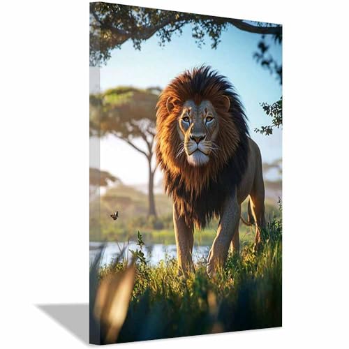 Toile lion majestueux 70x100cm marron sans cadre pour embellir un studio