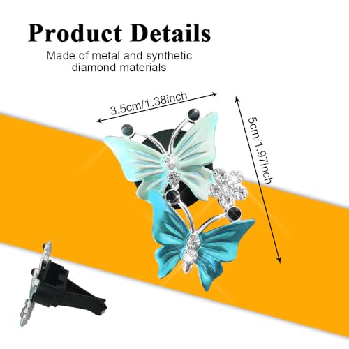 Image of 2PCS Car Air Fresheners Vent Clips, Butterfly Car Accessories, Sparkly Bling Dual Butterfly Auto Air Vent Clips, Automotive Cute Air Conditioning Outlet Decoration Universal for Women Girl