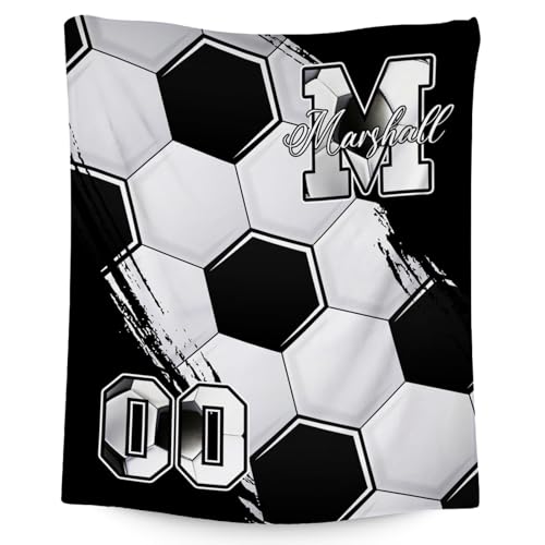 Custom Soccer Blanket, Soft Sport Throw Gifts with Name, Cozy Flannel Throw Blankets for Couch Sofa, 40"x50" Gift for Boys Girls