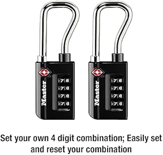 Master Lock Black Set Your Own Combination TSA Approved Luggage Lock, Travel Padlocks for Suitcases, Backpacks, Bags, 2 Pack, 4696T