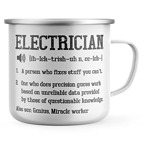 Purple Print House Electrician Enamel Mug, Funny Gifts For Electrician, Birthday Gift Ideas, Metal Drinking Coffee Cup, One Size, White