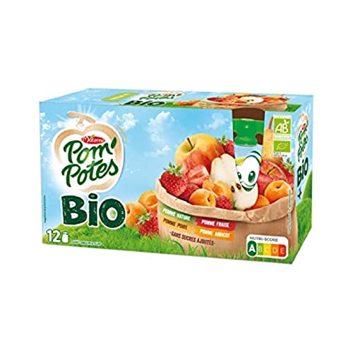 Compotes Pomme Fraise Poire Bio Sans Sucres Ajoutés Pom'potes Les 12 Gourdes De - vue 2