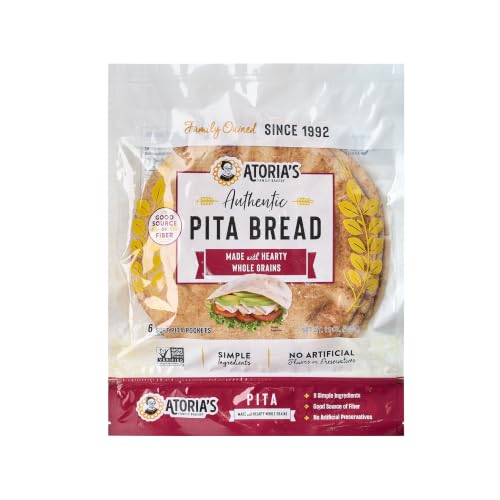 Atoria's Family Bakery Whole Grain Pita Pockets, 48 Count 8-Packs of 6 Sheets (48 Sheets)