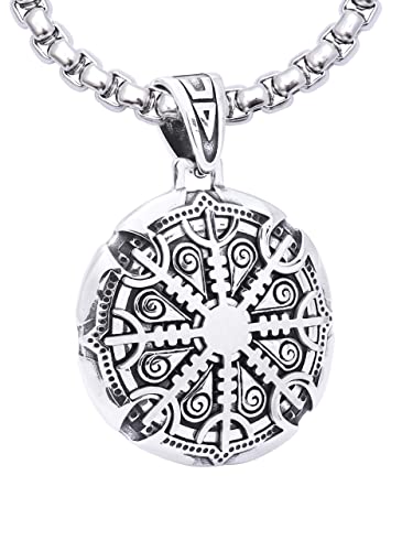 HAQUIL Viking Helm of Awe Necklace - Stainless Steel, Aegishjalmr Medallion Pendant - Box Chain2