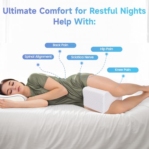 Image of CloudBliss Knee Pillow for Side Sleepers-Cooling Leg Pillow for Side Sleeping, Memory Foam Knee Pillow for Hip Pain, Lower Back Pain, Sciatica Pain, Knee Wedge Pillow with Contour Design, White