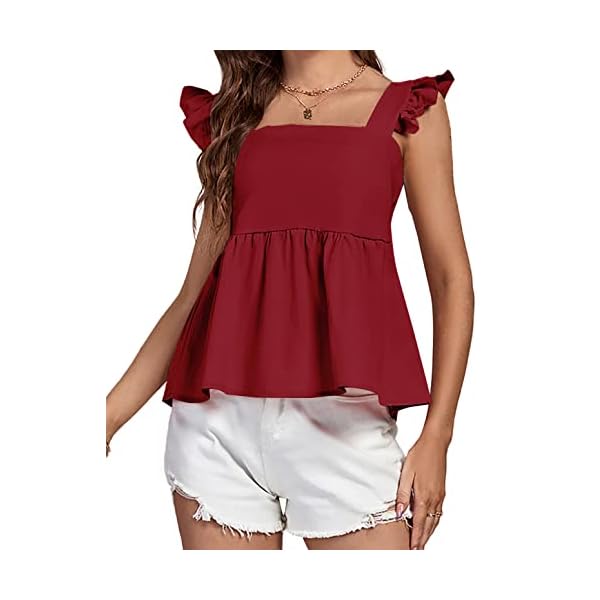 LYANER-Womens-Ruffle-Strap-Sleeveless-Square-Neck-Summer-Tank-Top-Peplum-Blouse LYANER Women's Ruffle Strap Sleeveless Square Neck Summer Tank Top Peplum Blouse Wine Red Small
