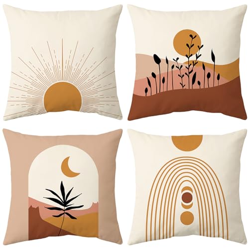 Bestash Fundas Cojines 45x45 Juego de 4 Fundas de Cojines Terciopelo Funda Cojin Decorativas Modernas para Cama Decoración Sofás Sala de Estar Dormitorio（Día y Noche）