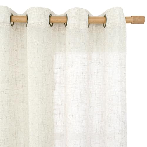 Image of LAMIT Linen Semi Sheer Curtains 63 Inch Length 2 Panels, Light Filtering Neutral Window Bedroom Curtains Farmhouse Boho Bronze Grommet Drapes for Living Room /Dining Room, Cream, 34 x 63 Inch