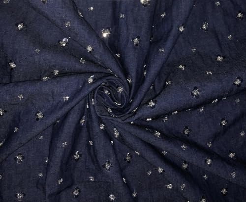 Tissu denim 100 % coton motif fleuri argenté idéal pour vos vestes en jean