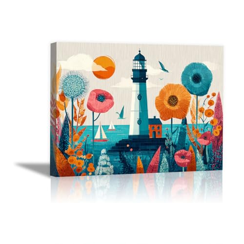 Tableau fleurs abstraites de phare bleu décoration murale salon cuisine bureau poster 40x60