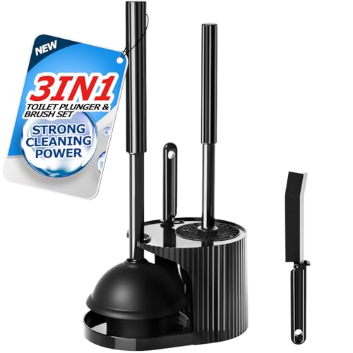 FORASTO 3 in 1 Toilet Brush and Plunger Set,Toilet Bowl Brush Plunger Set,Toilet Brush Plunger Combo,Cleaning Brush,Cleaning Supplies, Crevice Cleaning Brush, Bathroom Cleaning Tools