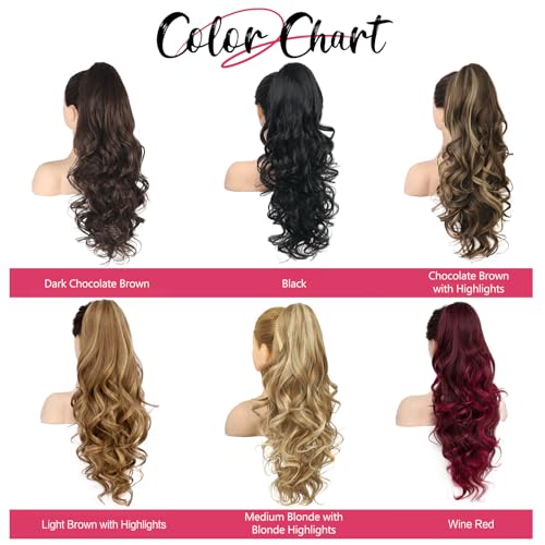 Image of 24 inch Claw Clip in Ponytail Extensions Long Black Curly Wavy Ponytail Hair