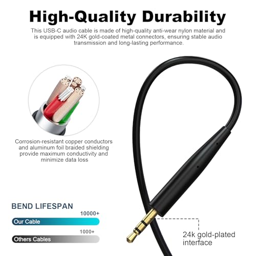 Cable USB C a 2,5 mm para Bose 700 auriculares cable aux tipo C para Samsung 5