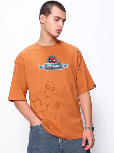 Image of Bewakoof Official Marvel Merchandise Men's Ombre Oversized Fit Half Sleeve Round Neck Cotton Jersey T-Shirt
